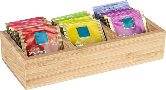 Restaurantware-9.5 x 4.25 x 2 Inch Coffee Condiment Organizer, 1 Rectangle Creamer Organizer - 3 Compartments, Break-Resistant, Bamboo Coffee Accessory Caddy, Won't Chip, For Tea And Sugar Packets