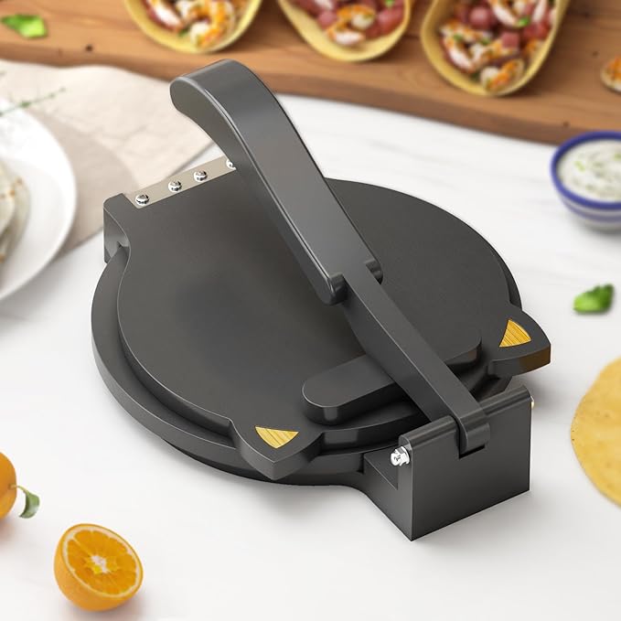 Tortilla Press 10 Inch - Bamboo Quesadilla & Roti Maker with Parchment Paper Sheets & Dough Cutter for Homemade Flour Corn Tortilla, Wood Tortillera Pataconera Tortilla Maker for Home Baking