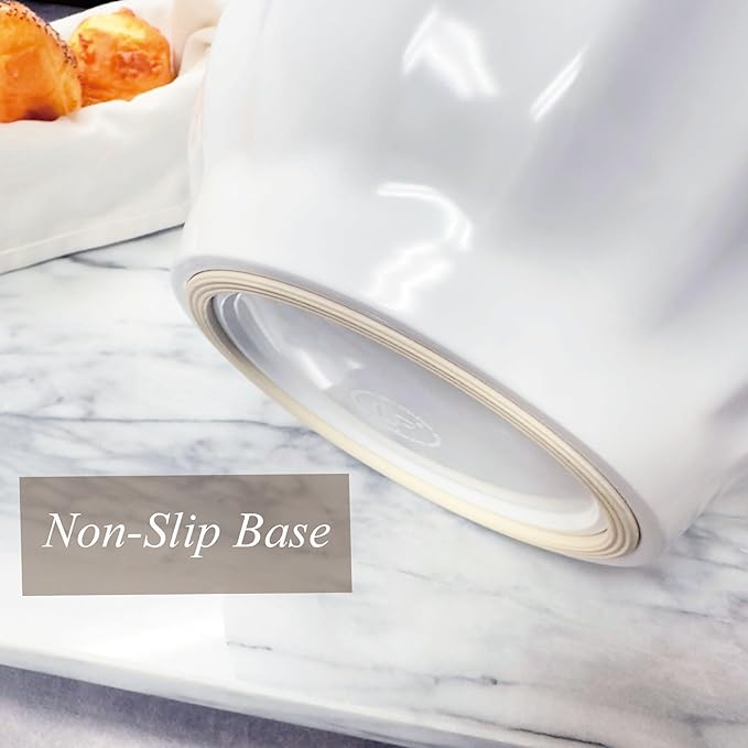 UP Latte Style Melamine Batter Bowl with Pour Spout, Handle and Non-Slip Base, Grip Handle for Easy Mix and Pour, Home Essentials Cooking and Baking Tools, 4.3 quart, 11.5 x 8.75 Inch, White