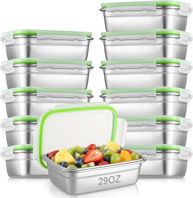 12 Pcs 304 Stainless Steel Food Storage Containers with Airtight Lids Metal Meal Prep Containers Bento Lunch Boxes, Freezer and Dishwasher Safe Keep Food Fresh for Kitchen, Picnic, Camping