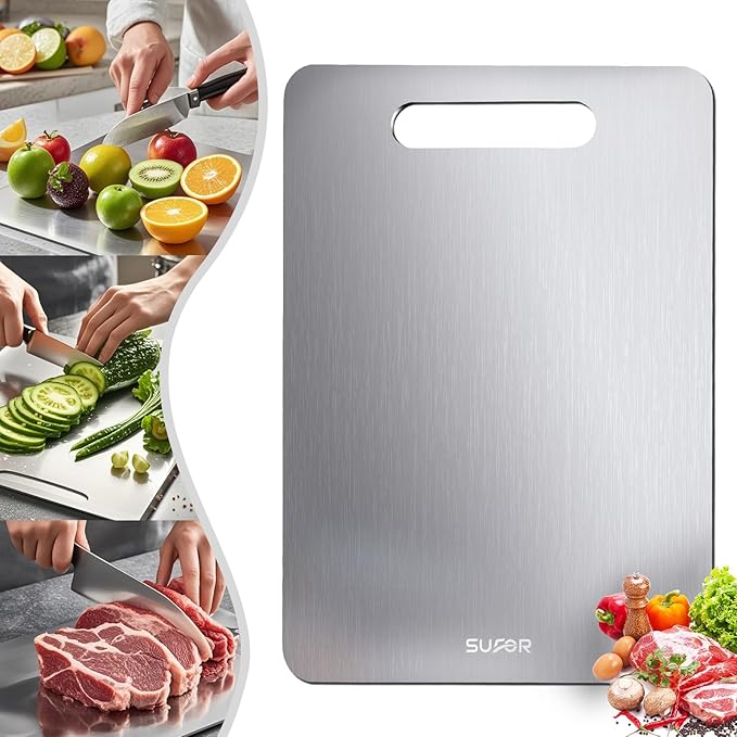 New Titanium Cutting Board - 100% Pure Titanium Cutting Boards For Kitche,Easy to clean,Double-sided food-grade Cutting Board For Cutting Meats, Fruits And Vegetables,15 * 11