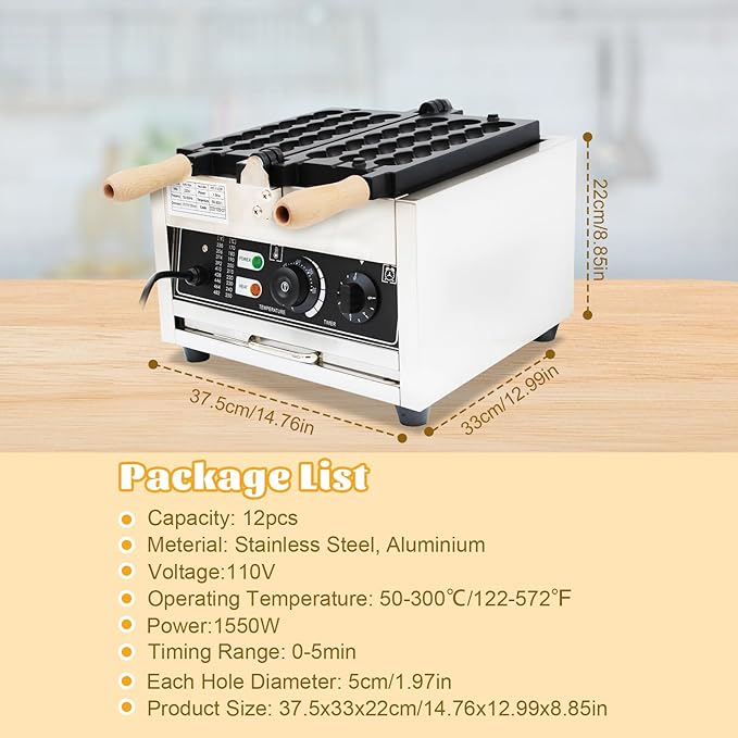 Commercial Bubble Waffle Maker, 1500W Electric Waffle Bites Ball Machine, Mini Nonstick Pancakes Muffins Baking Machine, Popular Snack Equipment For Bakeries, Restaurants