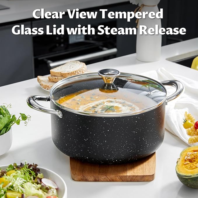 BEZIA Large 12 Quart Nonstick Stock Pot with Lid, Induction Cooking Pot Soup Pot, Non-toxic and Oven Safe, Perfect for Stews, Soups and All Stovetops, PFOA PFAS Free