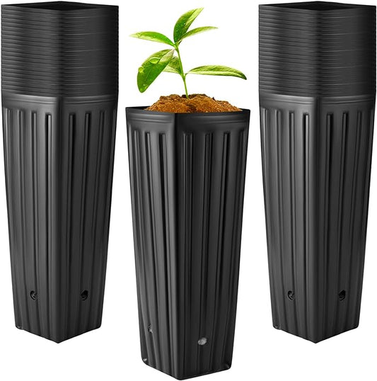 Nuenen 50 Pcs Tall Tree Pot Plastic Deep Plant Nursery Pots Black Seedling Treepots Flower Plant Container with Drainage Holes for Indoor Outdoor Gardening (11.8" H X 3.9" W)