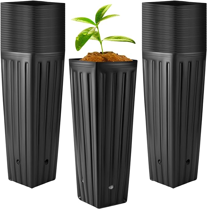 Nuenen 150 Pcs Tall Tree Pot Plastic Deep Plant Nursery Pots Black Seedling Treepots Flower Plant Container with Drainage Holes for Indoor Outdoor Gardening (11.8" H X 3.9" W)