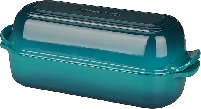 Enameled Cast Iron Loaf Pan with Lid, Bread pan, Dutch Oven Bread pan for Homemade Sourdough Bread Baking, 12.5x5.5 inch, 5qt, Darkcyan