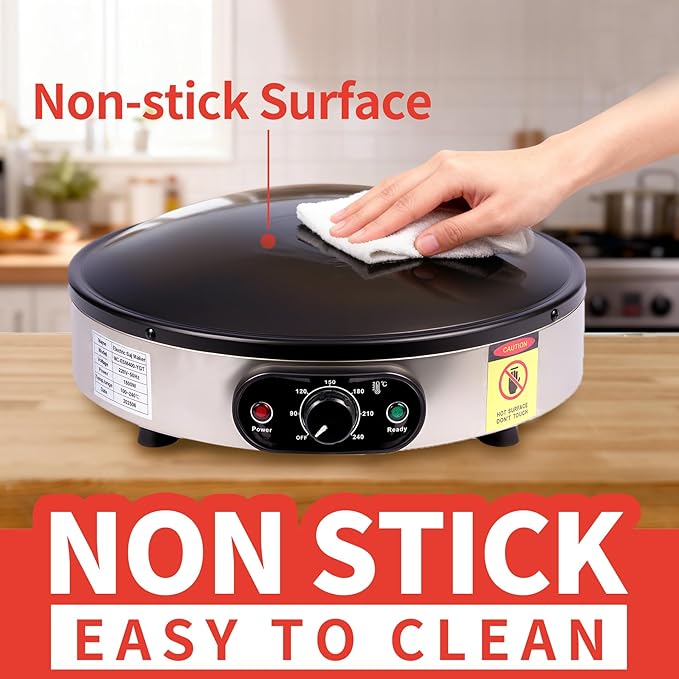Crepe Makers, 16-Inch Electric Roti and Tortilla Maker, 1600W Large Non-Stick Convex Dome Griddle, Commercial Grade Saj Bread Maker & Crepe Machine, Adjustable Temp up to 460°F,Stainless Steel