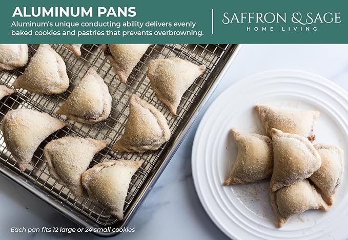 Commercial Quality Cookie Sheet Pan - 2 Pack Aluminum Half Sheet Baking Pan by Saffron & Sage Home Living - This 18x13 Baking Sheet Set is Rust & Warp Resistant, Heavy Duty, of Thick Gauge