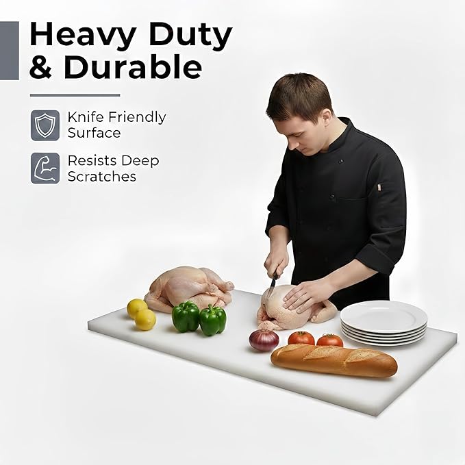 Commercial Cutting Board, Plastic Poly Kitchen Board Dishwasher Safe, Heavy Duty Food Prep Surface for Restaurant Use (24"L x 18"W x 0.57"Th)