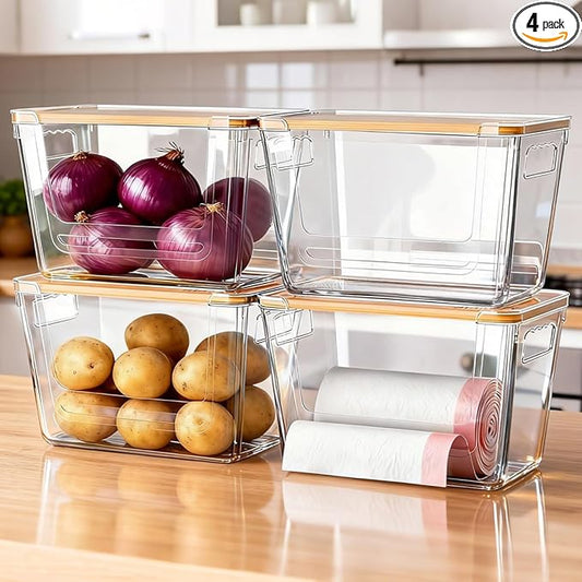 4 Pack Garbage Bag Dispenser, Under Sink for Kitchen, Cabinet, Laundry Room, Pantry Organizer and Storage, Perfect for Storing Potatoes, Onions, Fruits (Clear, 4 Pack)