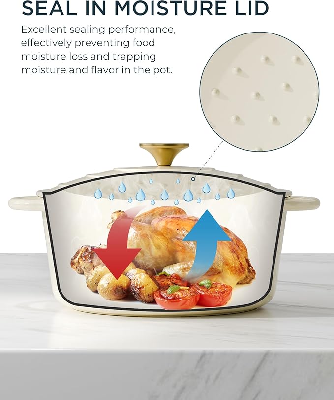 Enameled Cast Iron Dutch Oven - 4.5QT Pot with Lid & Cotton Potholders - Heavy-Duty Cookware for Braising, Stews, Roasting, Bread Baking, Oven Safe up to 500° F & Across All Cooktops, Cream White