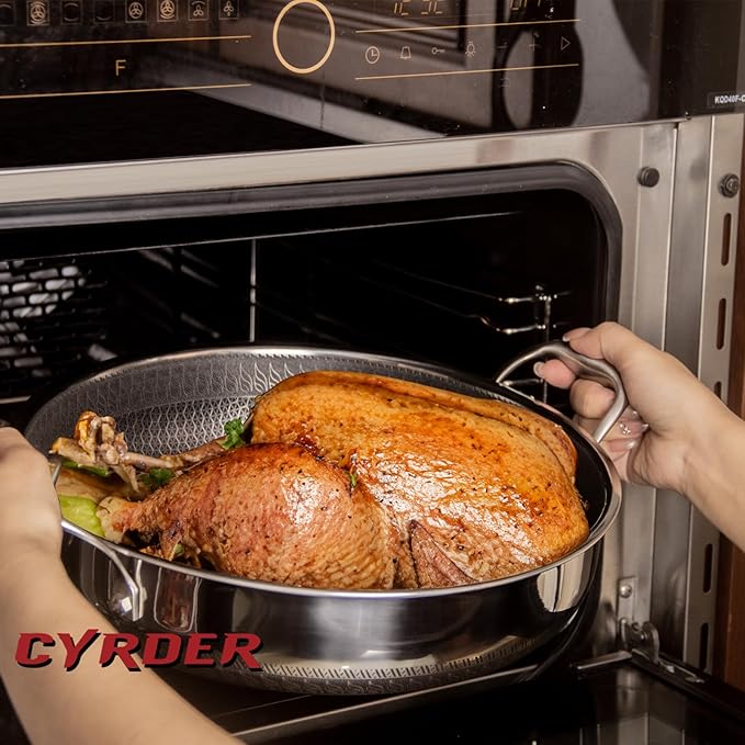 316L Stainless Steel Frying Pan-12inch Hybrid Nonstick Induction Pan with Lid, Two Handle Hold, PFOA Free, Dishwasher Oven Safe, Paella Pan for Stir fry/Toast/Roast/Bake/Stew, 6 Quart