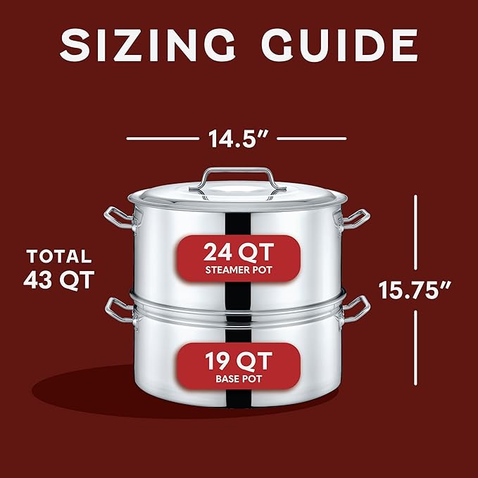 CONCORD Extra Large Outdoor Stainless Steel Stock Pot Steamer and Braiser Combo. Great for steaming oysters, crab, crawfish and more (24 QT)
