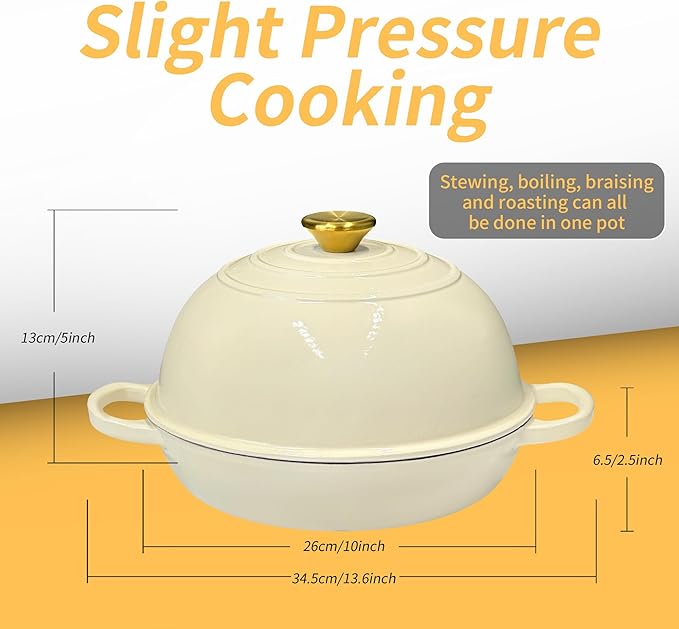 Bread Dutch Oven for Sourdough Bread Baking – Cast Iron Dutch Oven Pot with Lid, Enameled Bread Baker, 6 Quart/26cm White