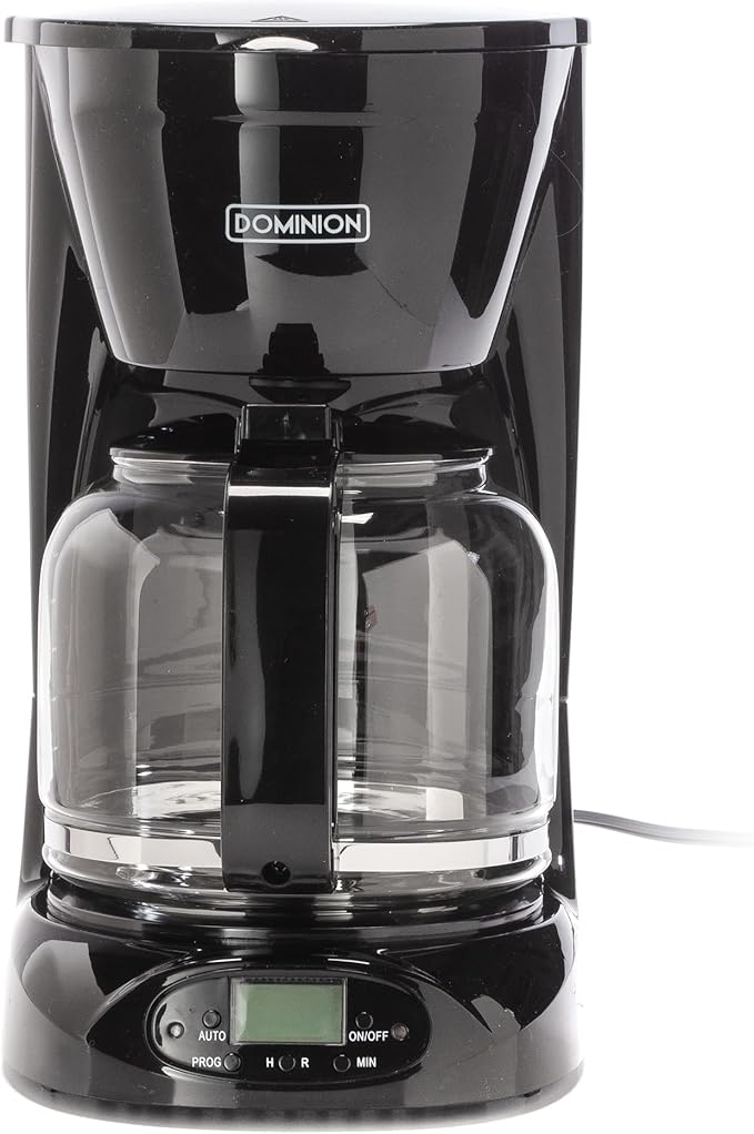 Dominion 15-Cup Deluxe Digital & Programmable Drip Coffee Maker, Auto Keep Warm Function, Anti-Drip System with Permanent Filter and Borosilicate Glass Carafe, One-Touch Operation, Black