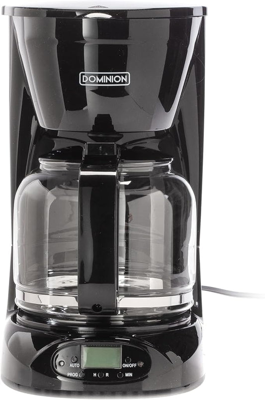 Dominion 15-Cup Deluxe Digital & Programmable Drip Coffee Maker, Auto Keep Warm Function, Anti-Drip System with Permanent Filter and Borosilicate Glass Carafe, One-Touch Operation, Black