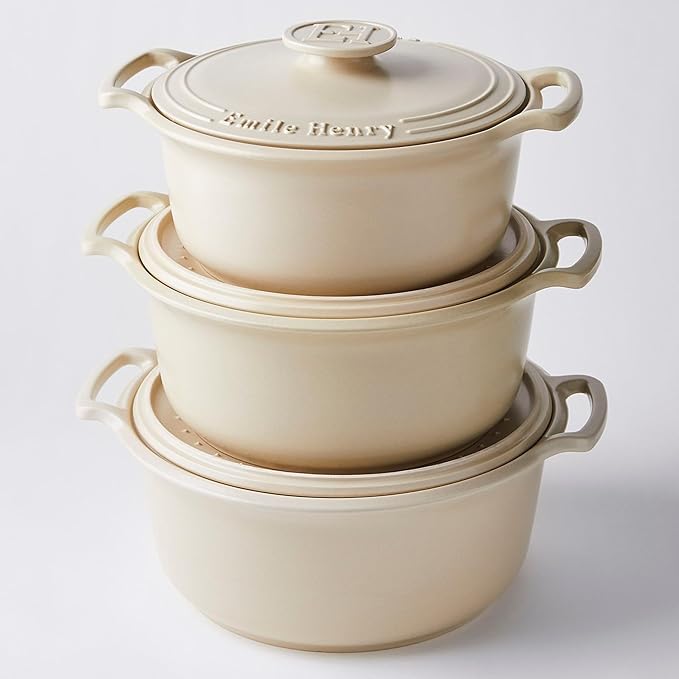 Emile Henry Made in France SUBLIME Ceramic 4 qt. Round Dutch Oven, Creme