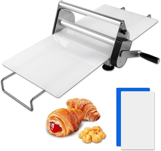 Manual Folding Dough Sheeter Countertop - 0-17.5mm Adjustable Thickness, Stainless Steel Dough Roller with 2 Sheeter Boards