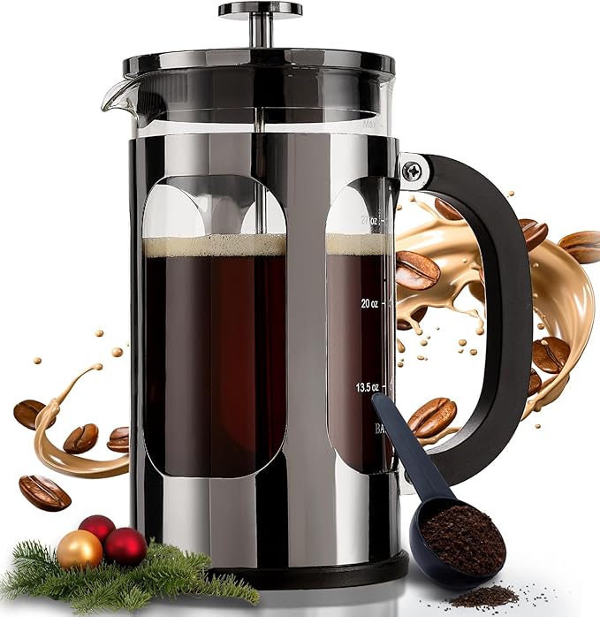 BAYKA French Press Coffee Maker, Easy to use,Large 304 Stainless Steel Coffee Press, Cold Brew Heat Resistant Thickened Borosilicate Coffee Pot for Camping Travel Gifts, 34 Ounce, Dark Pewter