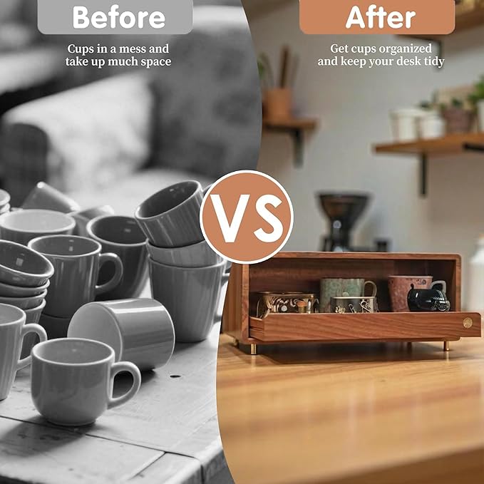 Coffee Station Organizer Wood Coffee Bar Organizer with Drawer Countertop Wooden Mug Holder for Kitchen CoffeeMaker Stand