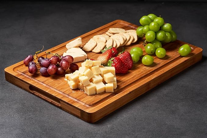 Bamboo Cutting Boards for Kitchen, Extra Thick Wood Butcher Block, Heavy Duty Wooden Chopping Block, Charcuterie Boards & Cheese Platter, 14"x10"x0.9"