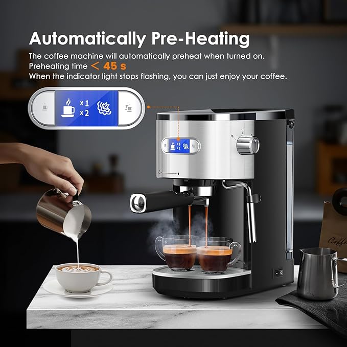 COWSAR Commercial Espresso Machine 20 Bar, Compact Espresso Maker with Milk Frother Steam Wand, Expresso Coffee Machines with 45 OZ Removable Water Tank for Cappuccino, Latte, Home