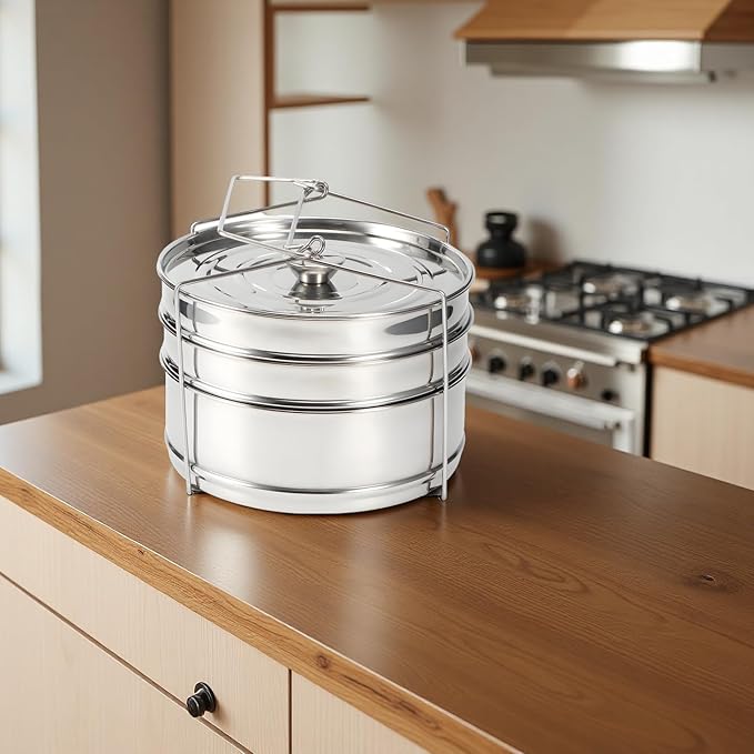 Stackable Stainless Steel Insert Pans, 6Qt Instant Pots Accessories 3 Tier Steamer Cooker Pot Set Cook Food Pressure Pot Accessories