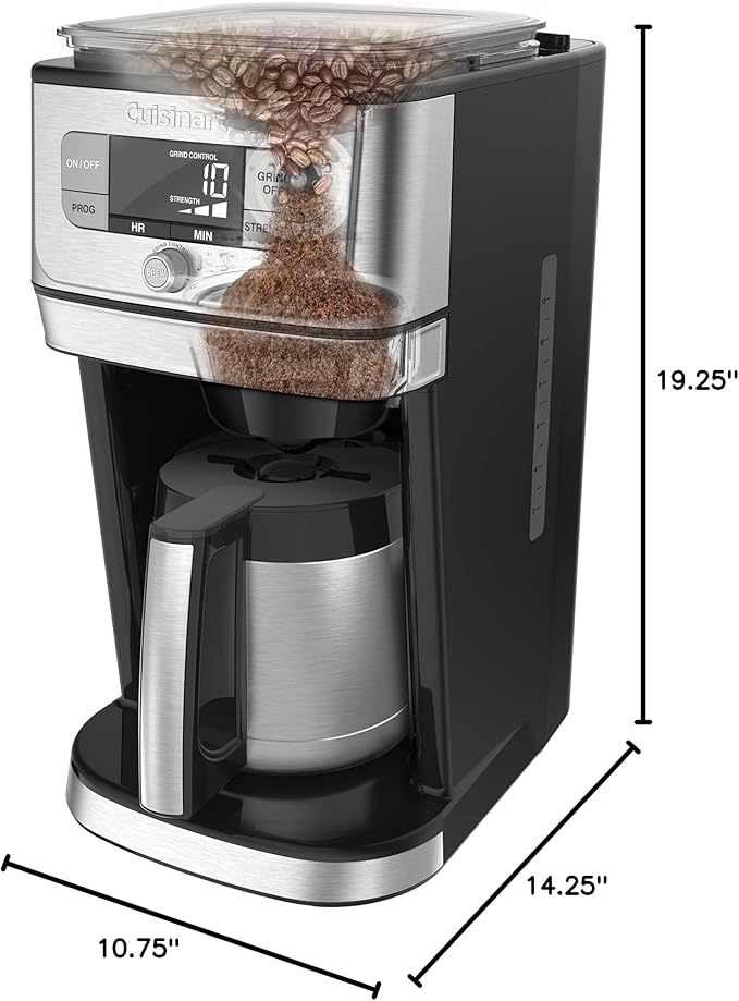 Cuisinart DGB-850 Burr Grind & Brew 10-Cup Coffeemaker with Thermal Carafe, Black/Stainless Steel, Silver