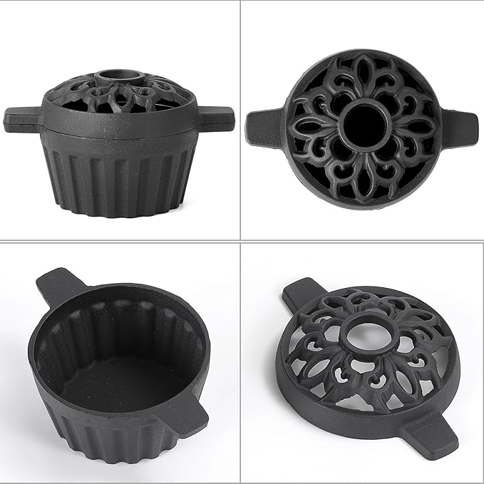 Cast Iron Steamer for Wood Stove Humidifier Woodstove Pot with Hollow Carved Lid, Matte Black Finish, 1.32 Quart Capacity, Indoor Decorative