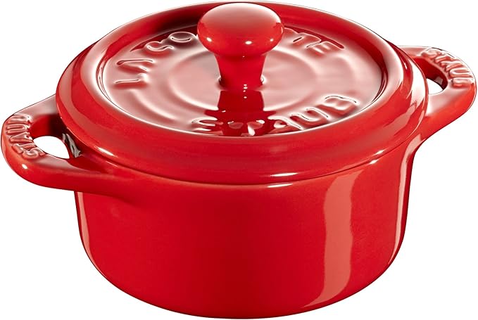 STAUB Ceramic Dutch Oven 3-piece Mini Round Cocotte, Cherry