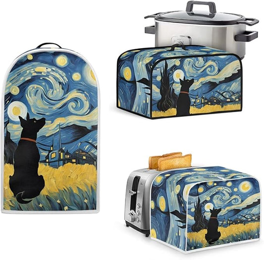Starry Night Dog Reusable Toaster Cover Juicer Blender Cover Slow Cooker Cover Set, Crock Pot Cover Bread Machine Dust Cover Fits for Most Standard 4 Slice Toasters,Home Decoration (Blue)