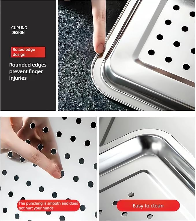 Extra Large 23.5"x15.5" Heavy Duty Commercial Grade 304 Stainless Steel Baking Sheet Set - 2Pcs Cookie Sheets,Uncoated & Non-Toxic, Solid & Perforated Pans for Roasting,Draining,and Food Prep