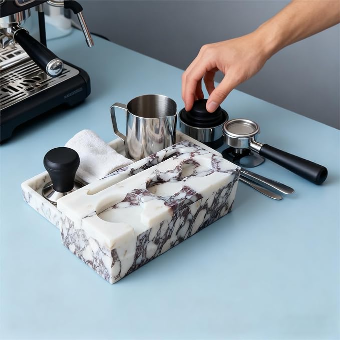 Coffee Press Pad Natural Marble Holder Espresso Coffee Machine Handle Organiser Plate Powder Hammer Storage Stand Tamper Mat Barista Tool Home Kitchen Coffee Shop Station (cofe pro)