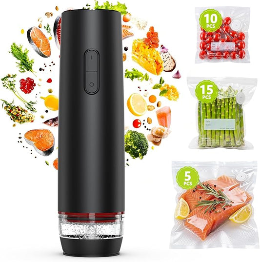 Compact Vacuum Sealer for Food, Cordless Handheld Vacuum Sealer Machine with 30 Reusable Vacuum Seal Bags, Ideal Portable Vacuum Sealer for Travel, Kitchen Meal Prep and Camping