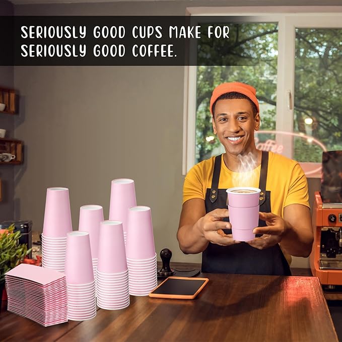 Tioncy 100 Set 16 oz Disposable Pink Coffee Cups with Lids and Sleeves Set Insulated Disposable Hot Travel Paper Cups for Valentine Hot Chocolate Cocoa Coffee Tea Cafe Travel Bar Supplies, Leak Proof