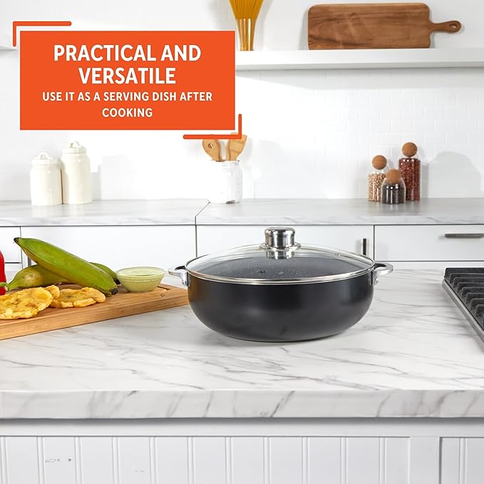 IMUSA 4.4Qt Bistro Ceramic Nonstick Caldero/Dutch Oven with Glass Lid, Black