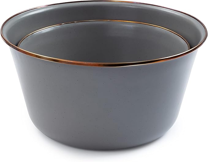 Barebones Enamel Mixing Bowl Set - Mixing Bowls, Salad Bowls, and Serving Bowls - Camping Dishes and Kitchen Essentials (Slate Gray)