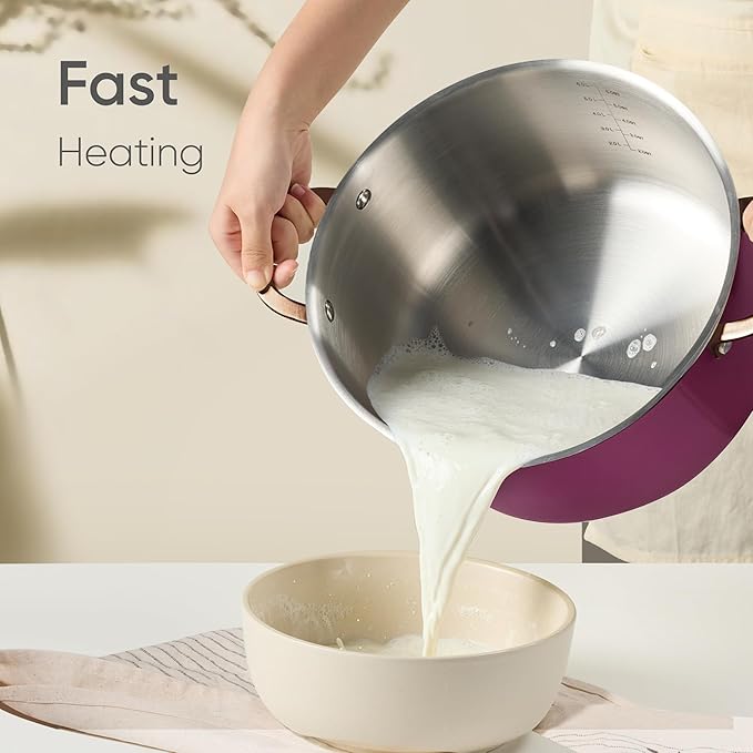 CAROTE 8QT Full Clad Tri Ply Stainless Steel Stock Pot with Lid, Kitchen Stockpot Soup Pot, Outer Ceramic Layer, Even Heating, All Stoves Compatible, Oven & Dishwasher Safe, Stay Cool Handle, Purple