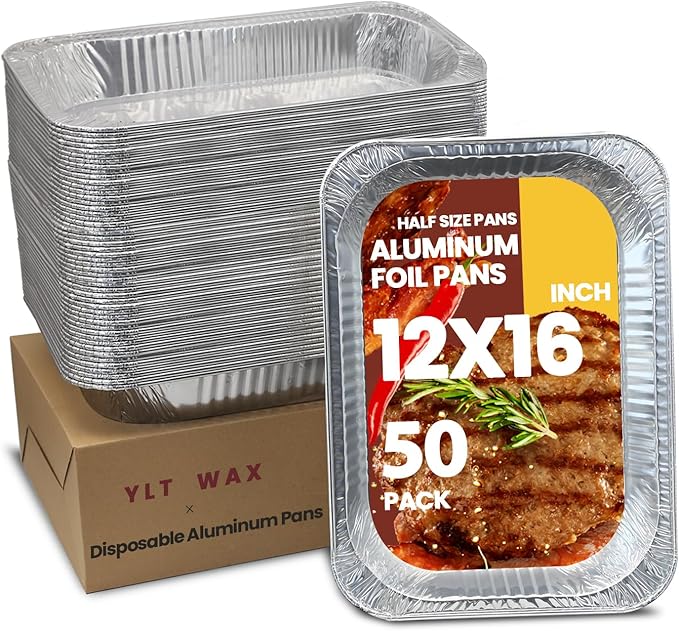 YLT WAX 12x16 Aluminum Foil Pans, 50 Pack Disposable Full Size Large Baking Pan for Roasting, Restaurants, Cooking, Heating, Buffets