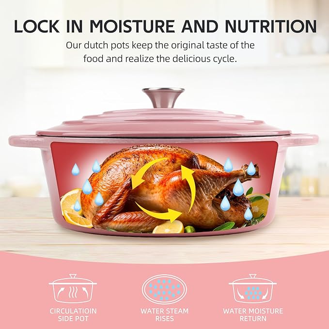 5.5 Quart Oval Enameled Cast Iron Dutch Oven Pot with Lid, Oven Safe up to 550° F & Dishwasher Safe, Sturdy Dutch Oven Cookware