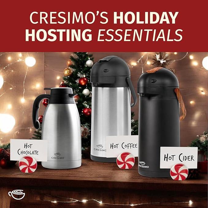 Thermal Coffee Carafe 2L / 68 oz – Updated 2025 Model – Insulated Stainless Steel Coffee Dispenser for Hot & Cold Drinks – 24h Cold / 12h Hot – Coffee Urn & Tea Carafe with Cleaning Brush by Cresimo