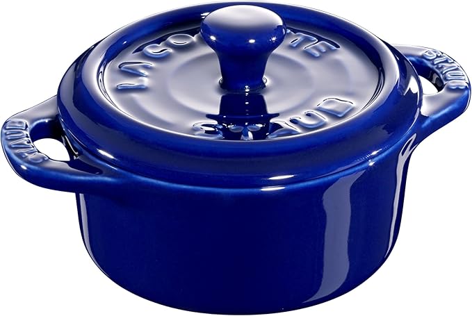 STAUB Ceramic Dutch Oven 3-piece Mini Round Cocotte, Dark Blue