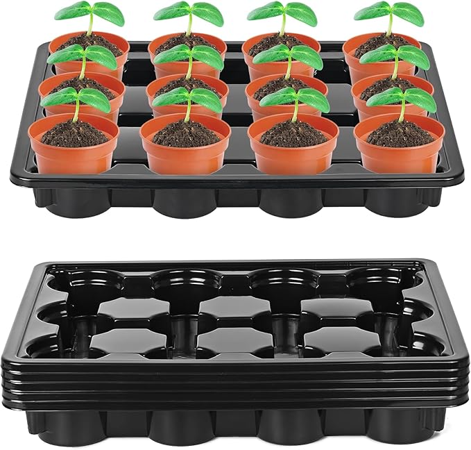 Sckee 12 Cell Round Nursery Pots Trays, Flower Pot Moving Tray, Nursery Pot Tray Plastic Planting Pot Carrying Trays for Moving Nursery Pot (17.2"×13.2"×2.5", 5PCS for 4'' Pots)