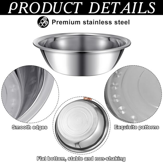 Set of 4 Large Mixing Bowls Set Stainless Steel 4, 8, 13 and 16 Quart Oversized Extra Large Steel Mixing Bowl for Home Commercial Cooking, Baking Serving, Food Prep and Salad Prep