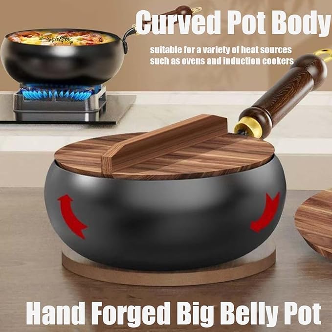 Uncoated Thick Iron Pot, Japanese Iron Pan for Cooking, Uncoating Cast Iron Pot, Hand-Forged Non-Stick Cast Iron Skillet, High Purity Frying Pans for Kitchen (Smooth-Glass Cover, M-24cm)
