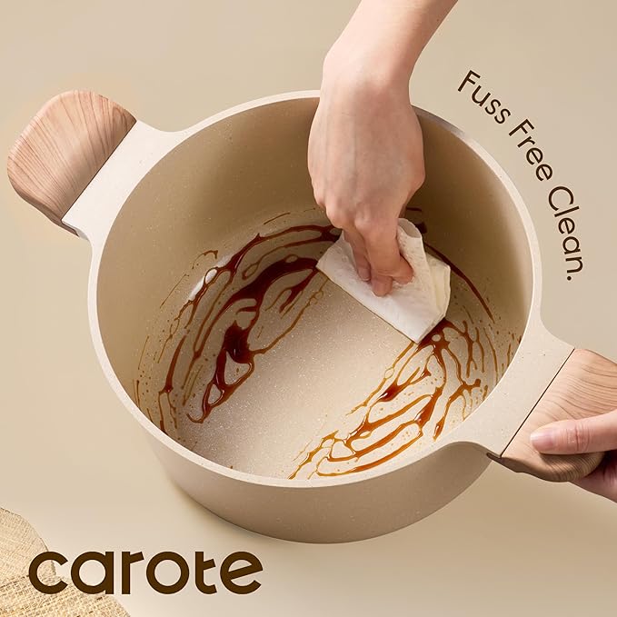 CAROTE 5 Qt Nonstick Stock Pot with Lid Soup Pot, Ceramic 5 Quart Casserole with Lid, Easy to Clean Non Stick Cooking Pot Cookware PFOA Free, Ceramic Oatmeal
