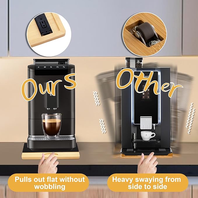 MinBoo Bamboo Appliance Slider,Sliding Tray for Coffee Maker, Kitchen Countertop Appliance Rolling Tray,Slides Easily from Under The Cabinet,Wide - Small (12" Wx10 D)