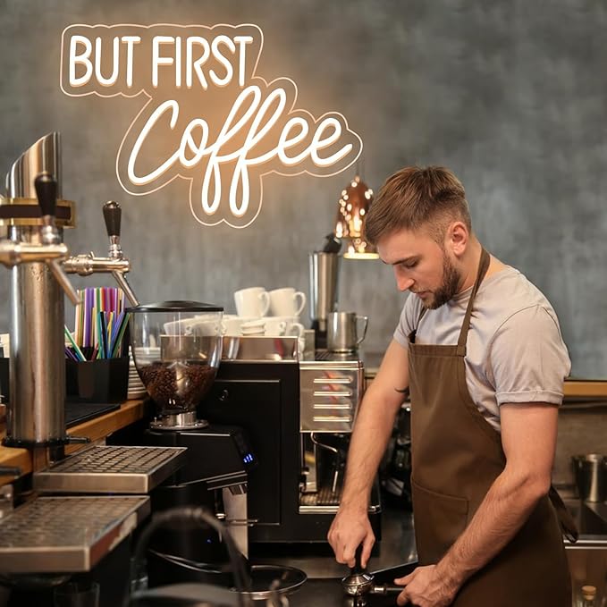 BUT FIRST Coffee Neon Sign Dimmable Led Coffee Sign for Business Coffee Bar Neon Sign Accessories Light Up for Wall Decor USB Powered Bright Neon Coffee Signs for Coffee Shop Coffee Station