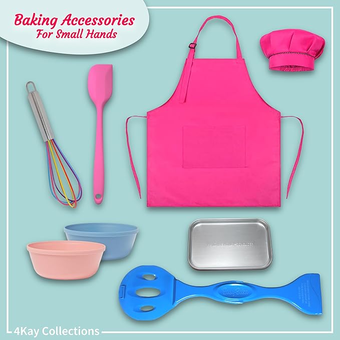Ultimate Easy Baking Oven Bundle For Kids With 19 Items - Oven, 2 Refill Mixes, Apron, Hat, Bowl, Spatula, Whisk, 9 Stickers, Baking Pan & Tool (Heroic Hot Pink Baker Bundle)