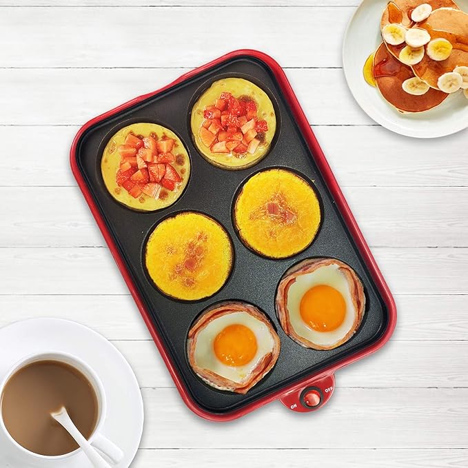 Multifunction Nonstick Baking Maker with 3 Interchangeable Baking Plates for Grill,Pan Cake and Cake Pops,Takoyaki Maker.RED